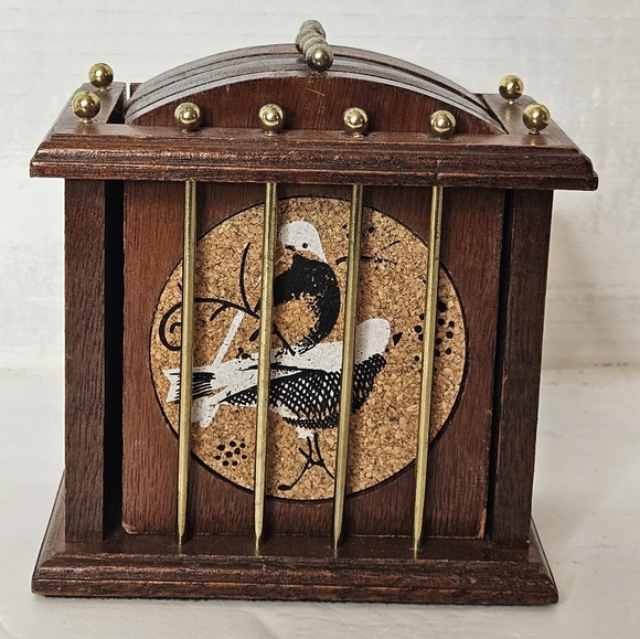 Vintage 1960s Hi Mark Rustic Wood CORK Bird Cage Design Made in Taiwan - Picture 2 of 10